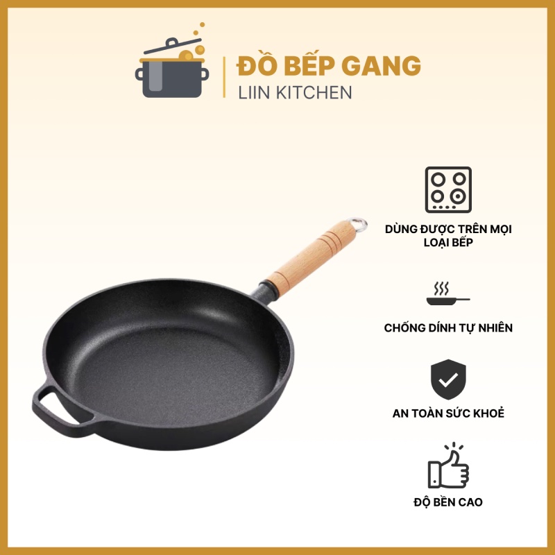 Chảo gang bếp từ, chảo gang chống dính tự nhiên LIINKITCHEN