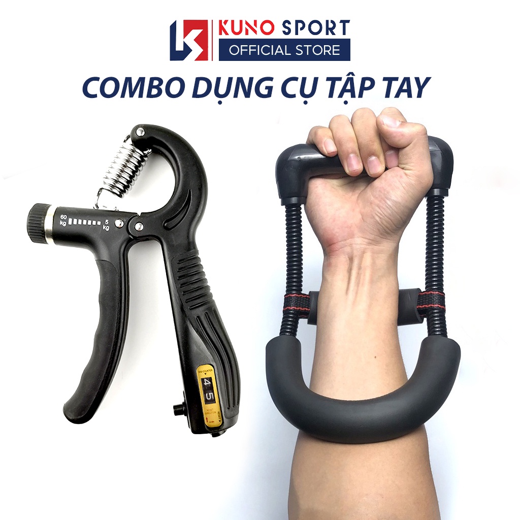 Combo Dụng Cụ Tập Cơ Tay KUNO SPORT Kìm Bóp Tay Chữ R Tùy Chỉnh Lực 60KG Có Bộ Đếm Số Và Chữ U Cao Cấp