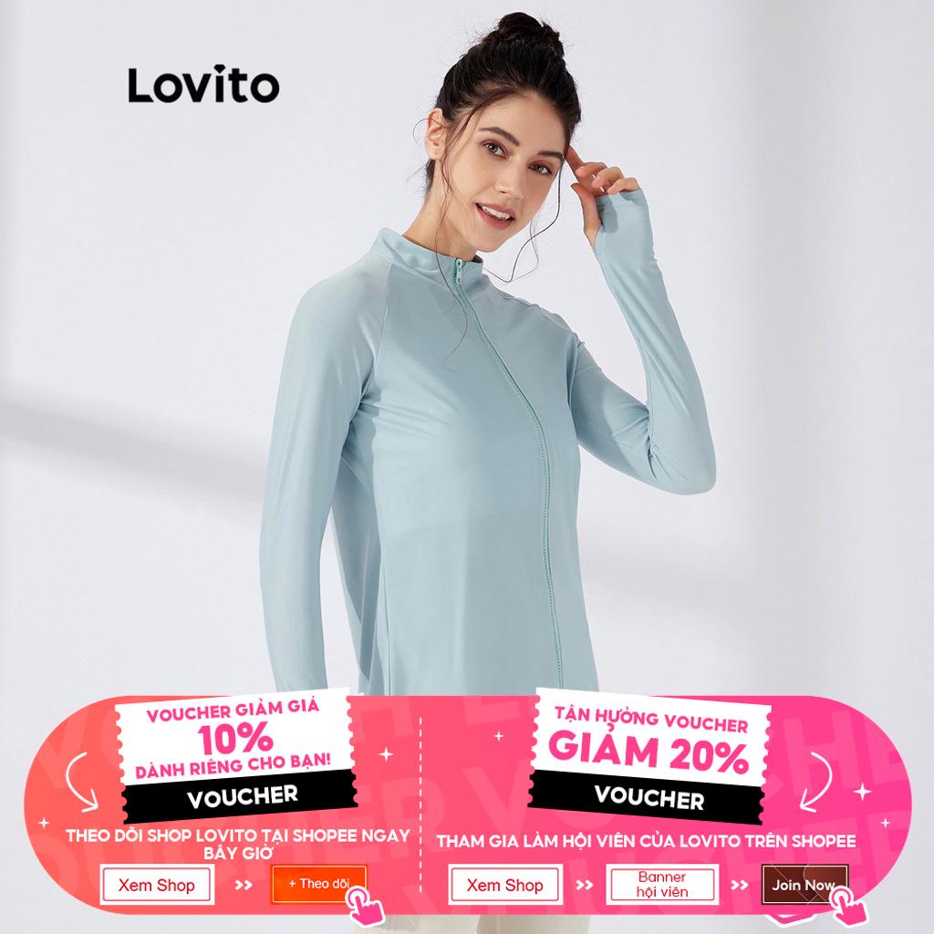 Áo khoác thể thao Lovito màu trơn dây kéo tay áo raglan L23AD019