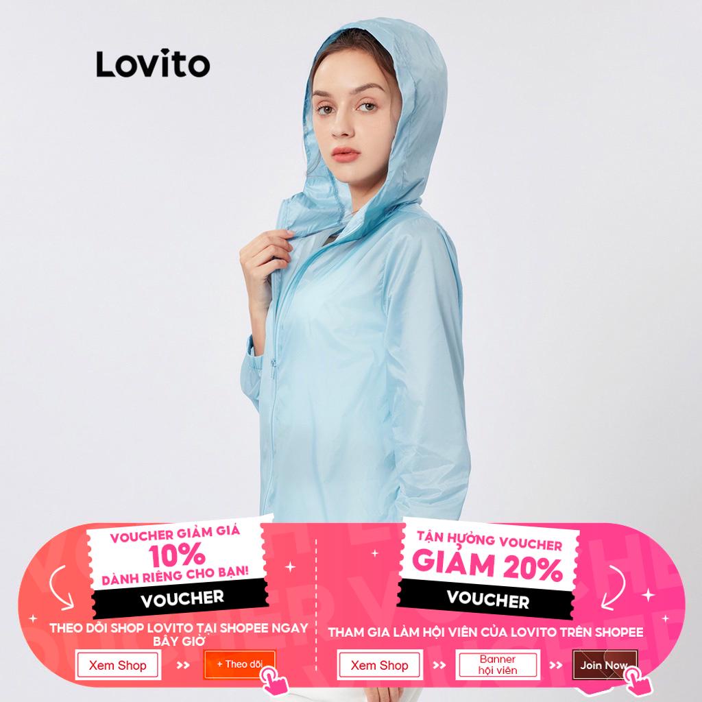 Áo khoác Lovito thể thao thiết kế có nón dây kéo thắt dây trơn màu L26AD069