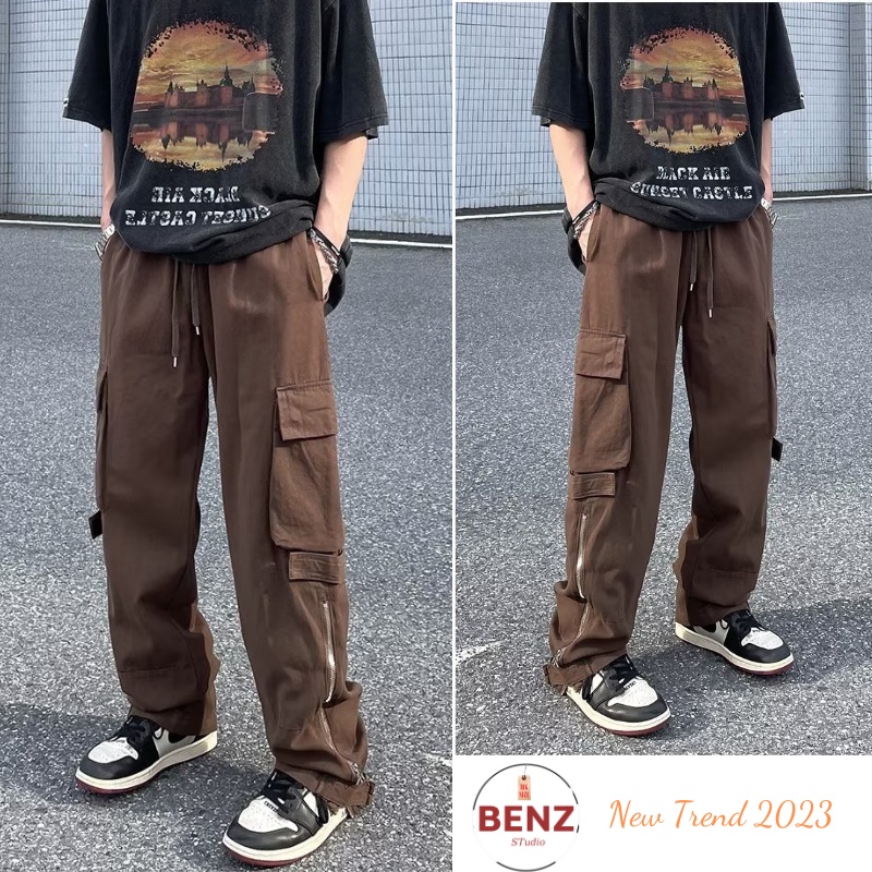 Quần jean túi hộp nam Helloyou, Quần kaki túi hộp Hiphop ống rộng xuông dài cargo pants co dãn cực đẹp top xu hướng 2026