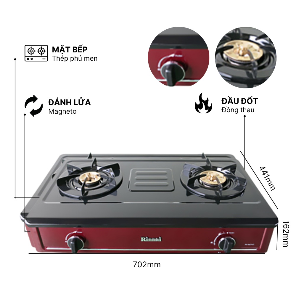 Bếp ga đôi Rinnai RV-B274SR - Ngọn lửa xanh - Tiết kiệm ga - Hàng chính hãng