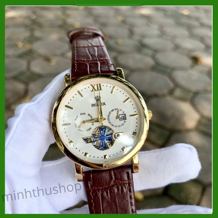 Đồng Hồ Nam RoLex 01 Dây Da Có Lịch Ngày Size Mặt 38mm Viền Thép Chống Gỉ Sét - Bảo Hành 12 Tháng