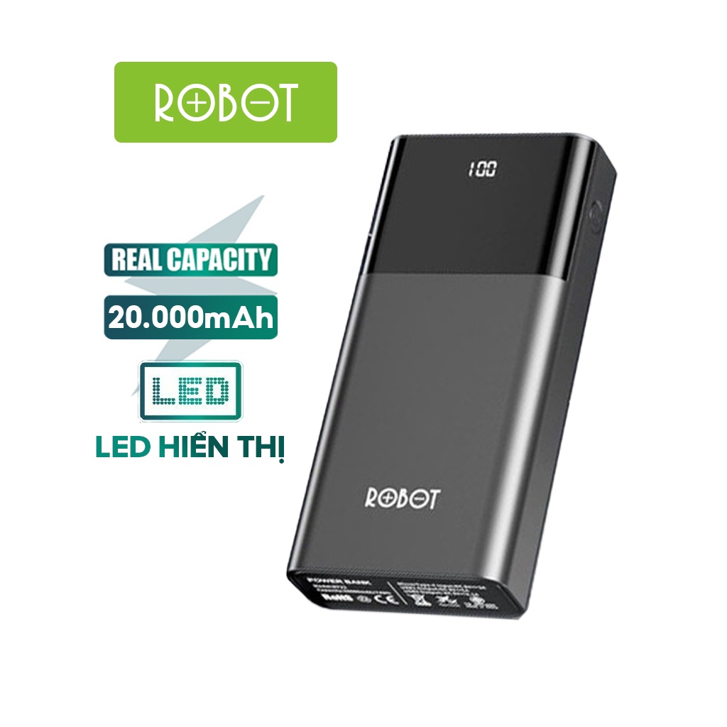 Pin Sạc Dự Phòng 20000mAh ROBOT RT22 LED 2 Input Micro/Type C 2 Output USB - Ảnh 2