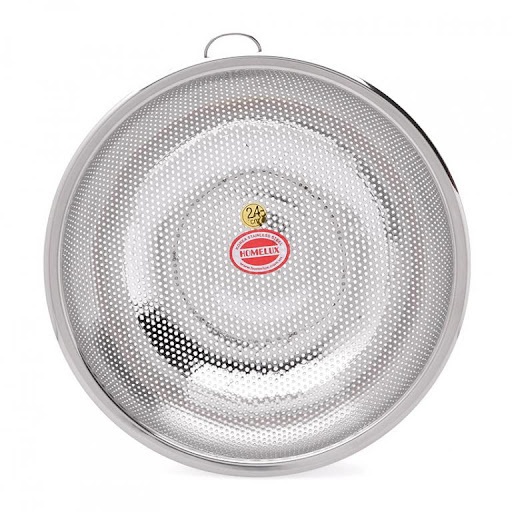 Rổ inox 304 đa năng lỗ lưới nhỏ dày - Rổ tròn inox 304 có 3 chân cao ráo nước - Rá inox có quai treo tiện lợi