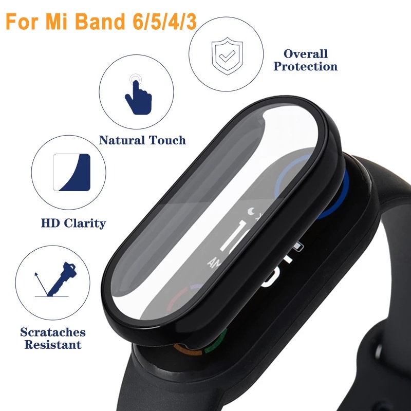 Ốp Điện Thoại PC Cứng + Kính Cường Lực Chống Trầy Xước Bảo Vệ Màn Hình Cho Xiaomi miband mi band 6 5 4 3 7 8