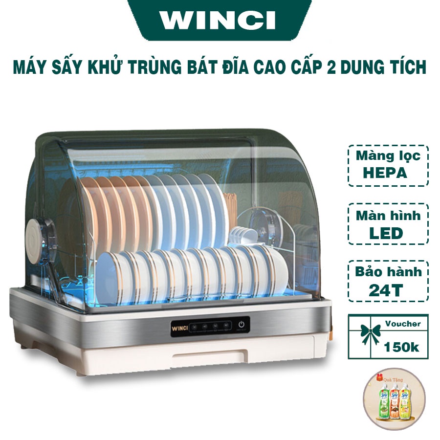 Máy sấy bát, Máy khử trùng bát đĩa Winci KWC-UV007, 2 dung tích 2 ngăn riêng biệt, Màng lọc HEPA , Bảo hành 24 tháng