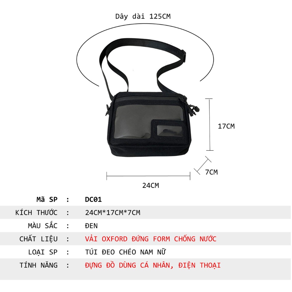 Túi đeo chéo mini nam nữ nhỏ đi chơi đựng điện thoại đen thời trang chống nước DC01