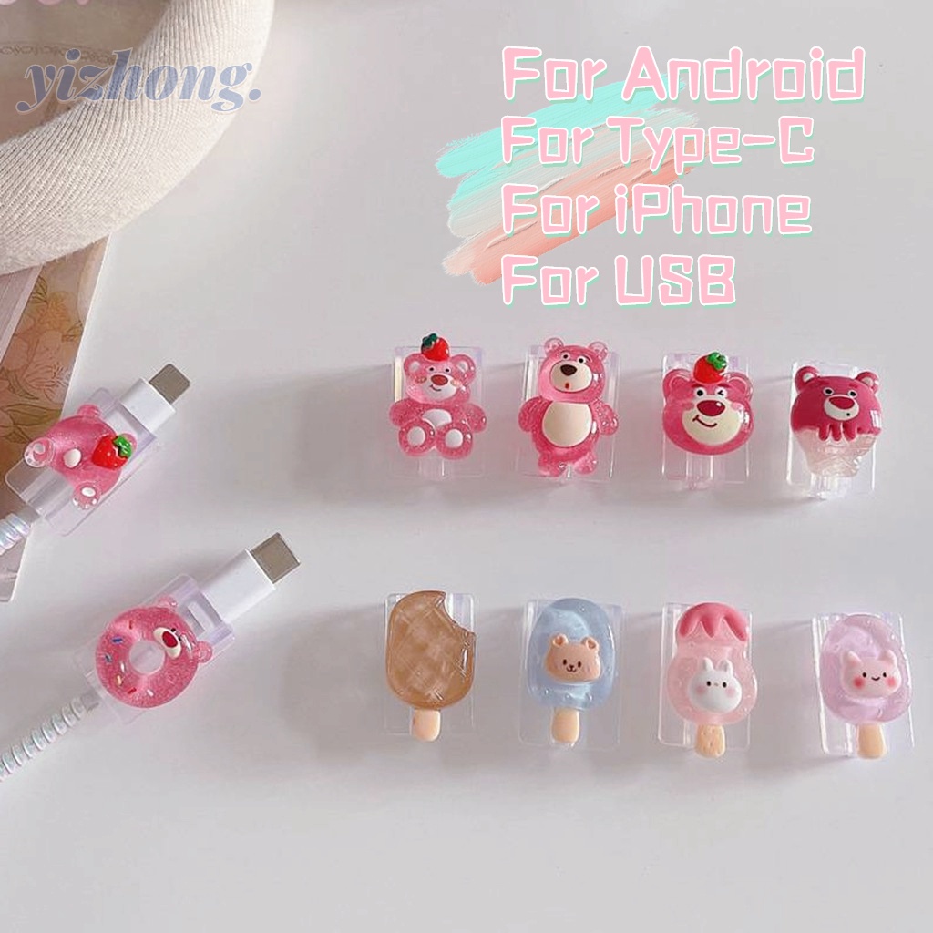 1 Phụ Kiện Bảo Vệ Dây Cáp Sạc Cổng USB Type C Hình Gấu Dễ Thương Bắt Mắt