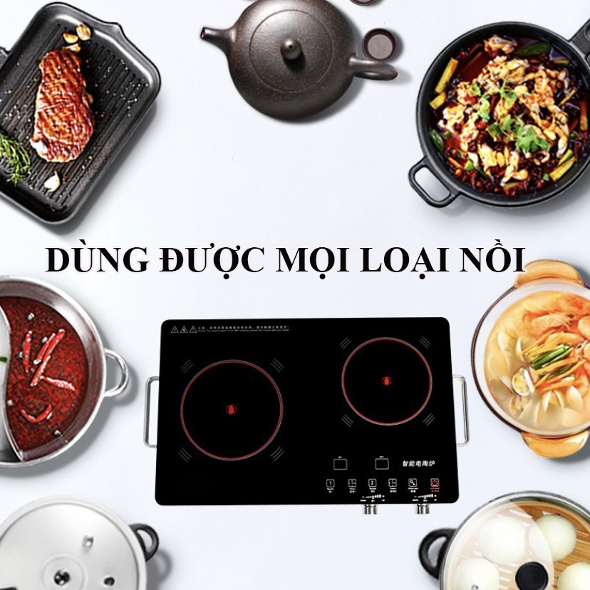 Bếp hồng ngoại đôi cảm ứng mặt kính cường lực SHACHU không kén nồi, công suất mạnh, tiết kiệm điện năng