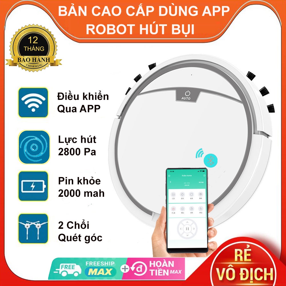 Robot Hút Bụi Lau Nhà RS600, Lực hút cực mạnh, Chống rơi, Điều khiển qua APP, Lau khô ướt Hộp nước riêng- BH 1 ĐỔI 1