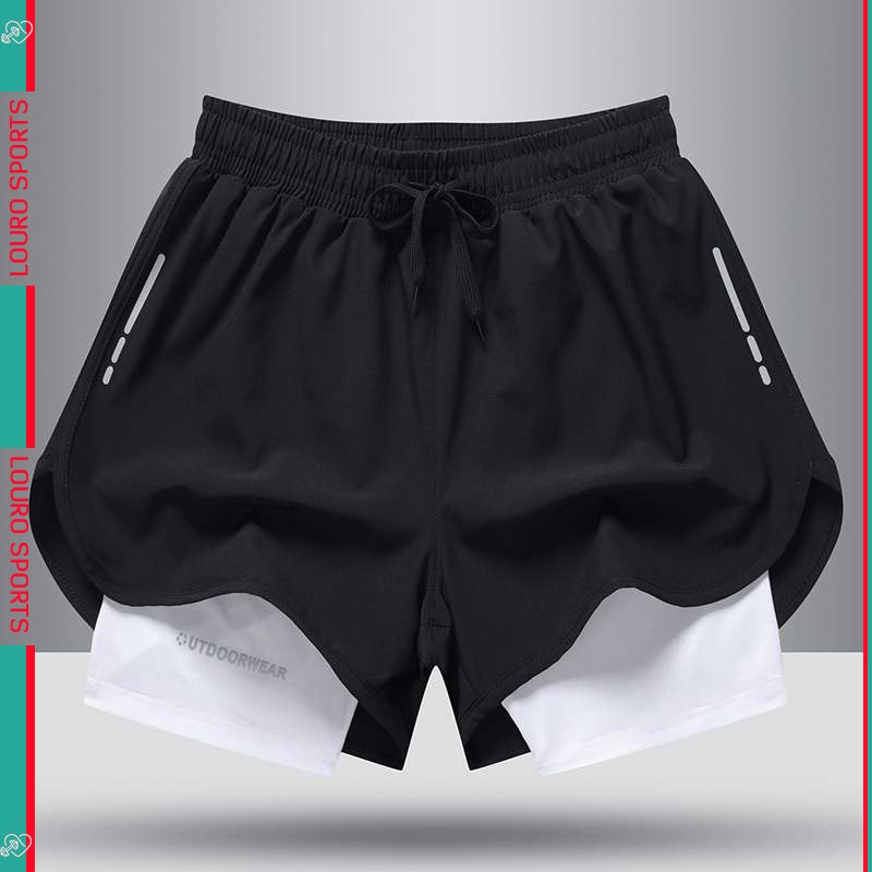 Quần đùi nam thể thao tập gym chạy bộ Louro QT.305, kiểu quần short 2 lớp chất liệu co giãn đàn hồi