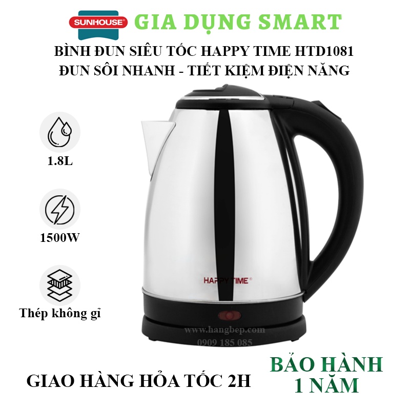 Bình đun siêu tốc 1.8 lít Happy Time HTD1088/1081