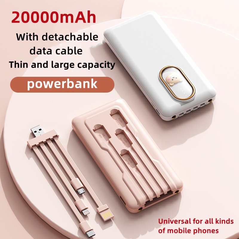 Pin Sạc Dự Phòng 20000mAh Cỡ Lớn Thiết Kế Dễ Thương Với 4 Dây Cáp Sạc Tiện Dụng