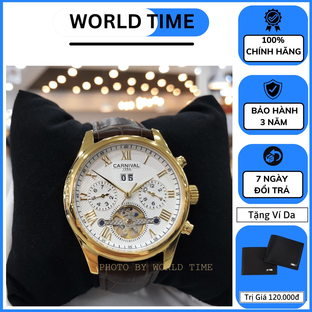 Đồng Hồ Nam - Đồng Hồ Cơ Carnival Dây Da 8670G Chính Hãng Full Box Kính Sapphire Chống Xước , Chống Nước Bảo Hành 36T