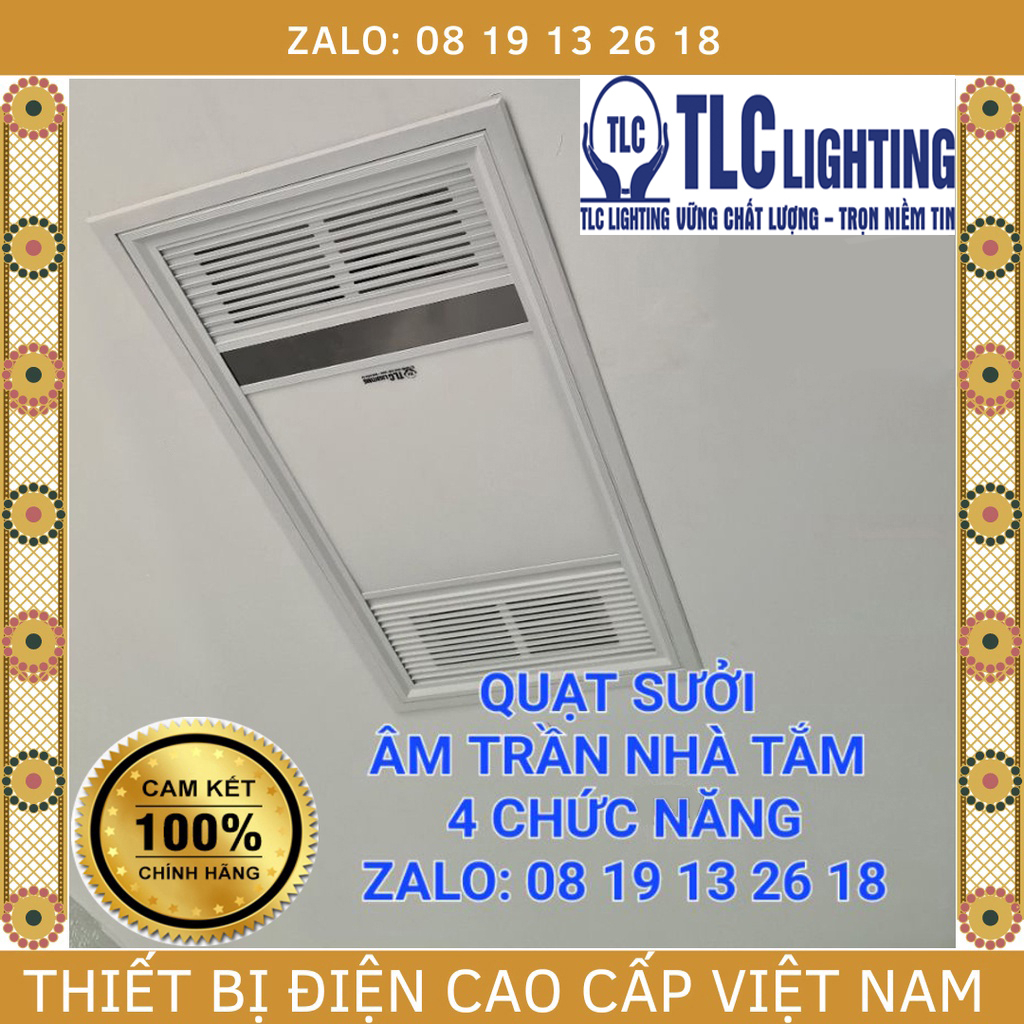 Quạt Sưởi GỐM Âm Trần nhà tắm TLC, có Hút Mùi, Quạt Mát, Đèn Led, chức năng cao cấp, bảo hành điện tử 3 năm