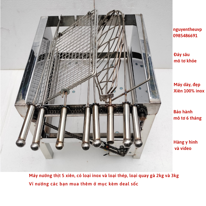 Máy nướng thịt chả lò quay gà vịt mini bếp nướng than hoa mô tơ tự động chuẩn