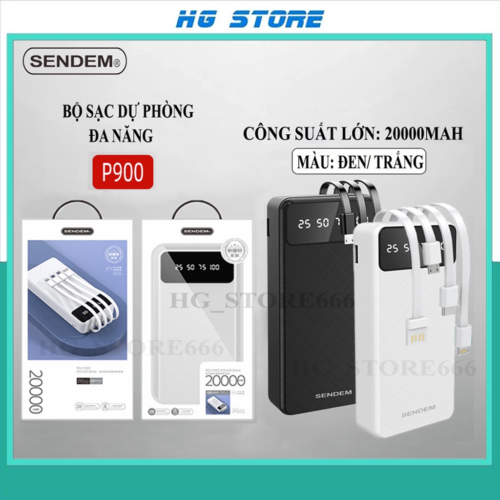 Sạc dự phòng Sendem P900 20000mAh - Tích hợp chân sạc Micro/USB/Lighnight/Type-C - Hỗ trợ sạc nhanh