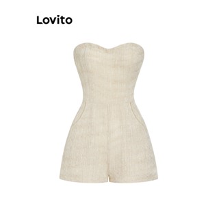 Lovito Bộ áo liền quần Jacquard có túi trơn thanh lịch cho nữ L65ED193
