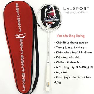 Vợt cầu lông Lining khung Carbon giá rẻ siêu bền đẹp, tặng kèm dây cước bao đựng và quấn cán