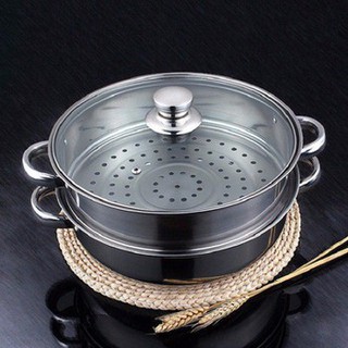 Nồi Hấp 2 tầng, Xửng hấp Cách Thủy ionx 28cm đa năng cao cấp có nắp kính