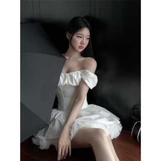 Đầm Dáng Chữ A Cổ Cao Màu Trắng Thiết Kế Một Mảnh Thời Trang Năm Mới Cho Nữ