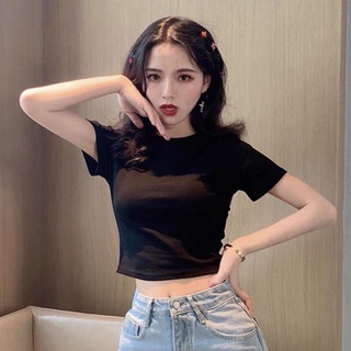 Áo croptop cổ tròn lên form sang đẹp, thun Forever 21 co giãn 4 chiều êm tiêu đen neon trơn