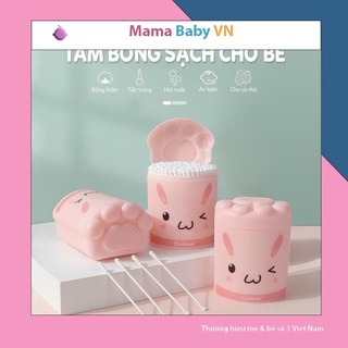 Tăm bông sơ sinh Hộp hình Lợn Hồng Kichilachi thân giấy, bông ngoáy tai trẻ em hộp 200 que Mamababyvn
