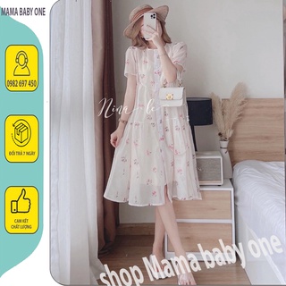 VÁY BẦU THỜI TRANG-ĐẦM BẦU THIẾT KẾ DÁNG BABAY DOLL HOA NHÍ, VẢI VOAN CAO CẤP 2 LỚP.