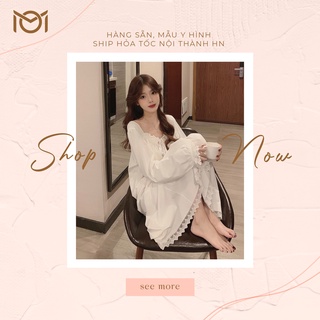 Váy ngủ dài tay mùa xuân, thu  Đầm ngủ mùa đông tay dài phối ren công chúa Hàn Quốc ngọt ngào cao cấp