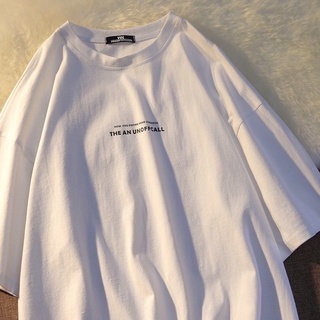 Áo phông unisex cotton tay lỡ form rộng in hình dòng chữ nhỏ