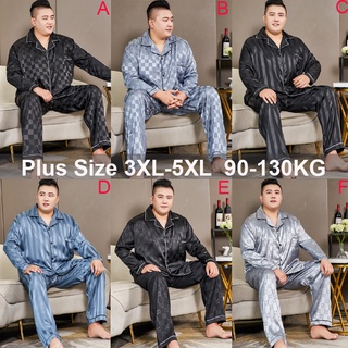 Bộ Đồ Ngủ Bằng Lụa Satin Tay Dài Plus Size 3XL-5XL Cho Nam