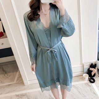 bộ ngủ choàng, set đồ ngủ lụa, bộ đồ 2 mảnh chất liệu lụa sợi tơ tằm cao cấp phối , mềm mịn mát mướt S04