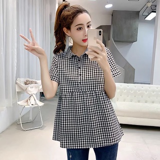 Áo bầu công sở bigsize thiết kế MISS RITA Áo bầu mùa hè kẻ caro cổ đức tay cộc thiết kế bởi Miss Rita