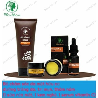 Bộ chăm sóc da mặt hữu cơ Wonmom - Dưỡng trắng, mụn, thâm nám  WM