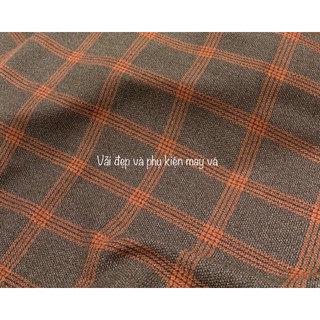 Vải Text kẻ Xanh Nâu may Váy Vest Blazer