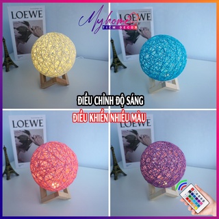 Đèn ngủ để bàn cầu mây bóng led có điều khiển từ xa trang trí phòng ngủ My Home có kèm đế gỗ USB DN002