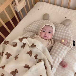 Chăn Xô Muslin Tree Cao Cấp Họa tiết Gấu nâu Phong Cách Hàn Quốc Cho Bé 130*120cm