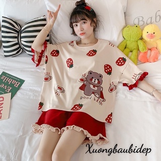 Đồ bộ Nữ cộc tay chất thun cotton họa tiết siêu cute dễ thương - bộ ngủ mặc nhà mùa hè BC09
