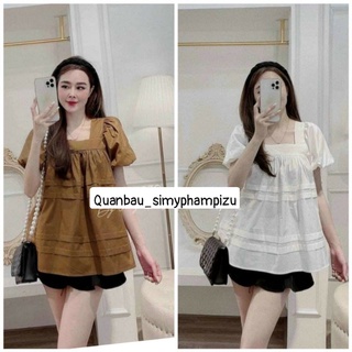 Áo bầu babydoll cổ vuông siêu hot chất đũi cao cấp siêu mát siêu mềm A18