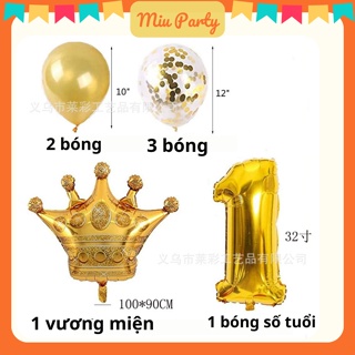 Set Bong Bóng Trang Trí Sinh Nhật Gồm Vương Miện, Bóng Số Tuổi Size Lớn - Miu Party
