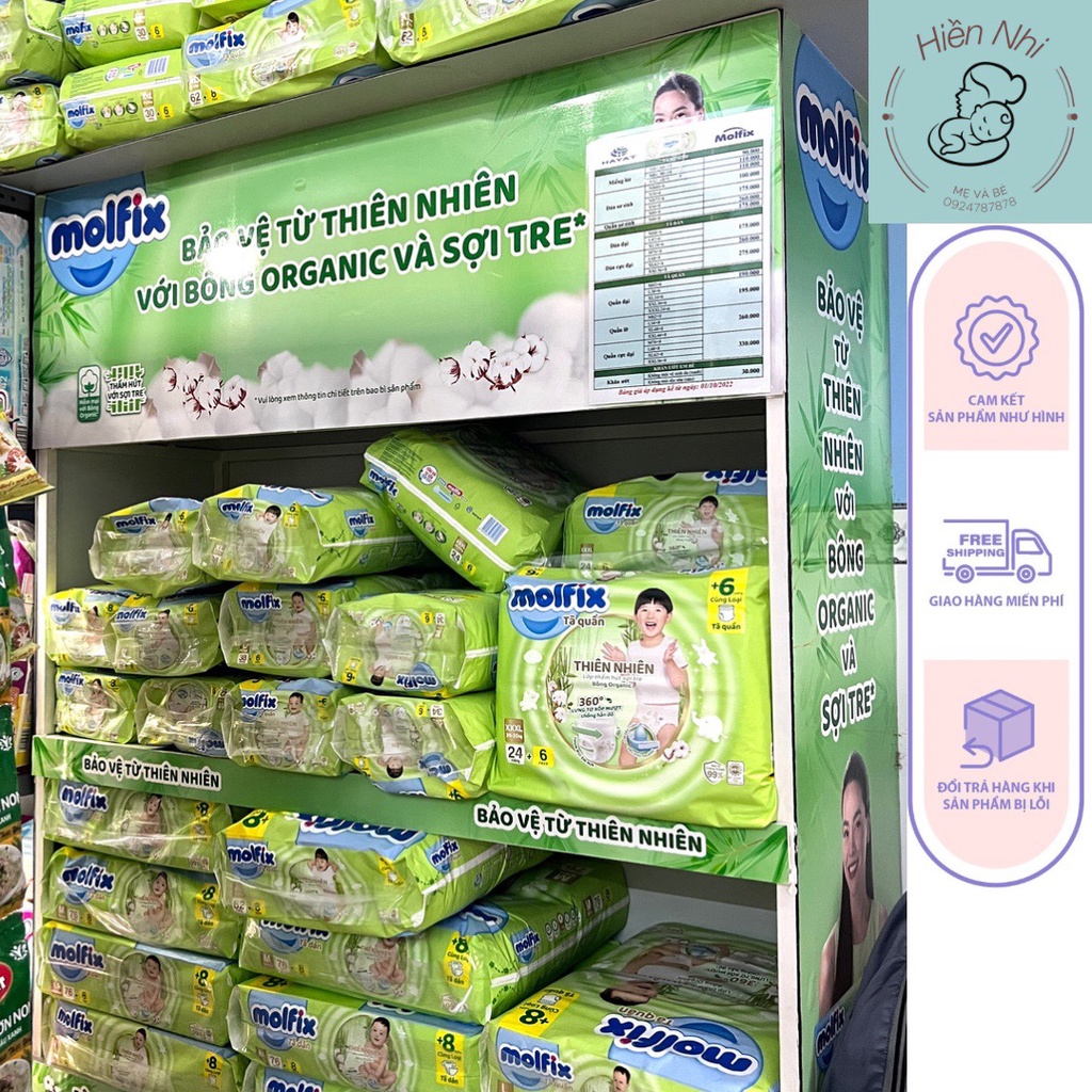 Tã/bỉm Quần/Dán Thiên nhiên Molfix Ultra Size NBXS72, S56, S80, M48, M76, L42, L68, XL38, XL62,XXL56,XXXL24