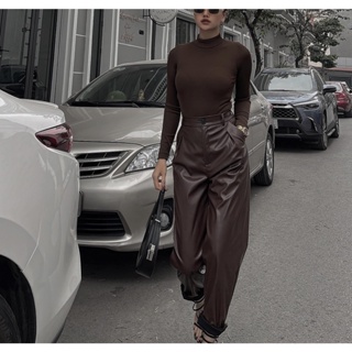 áo bodysuit màu nâu dài tay cổ 3 phân