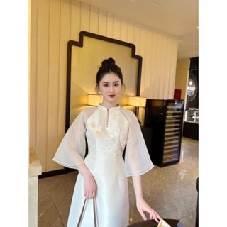 Áo Dài Ngọc Nữ - Áo Dài Cưới Chất Liệu Tapta Phối Tay Von đi cưới , đi tiệc ,du xuân ...sang chảnh ,trẻ trung