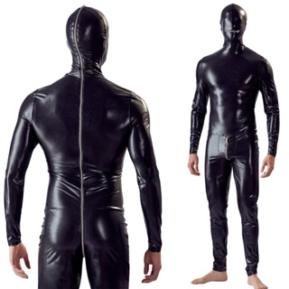 Bộ Áo Liền Quần Bằng Da Cao Su Màu Đen Kèm Mặt Nạ Zentai Ôm Dáng Cho Nam - Ảnh 2