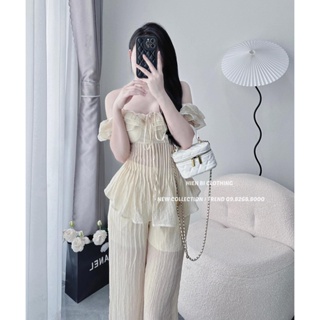 BÁN SỈ Bộ tơ ly màu be dáng suông có lót đùi - Ảnh 2
