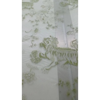 Vải Lưới Thêu Hình Sư Tử / Hoa Nhiều Màu Sắc Phong Cách Cổ Điển