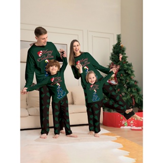 Bộ Đồ Ngủ Tay Dài In Họa Tiết Giáng Sinh / Cây Thông Noel Phong Cách Âu Mỹ 2026 Thời Trang Cho Mẹ Và Bé