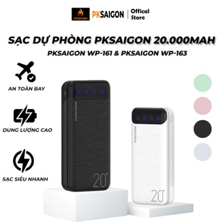 Sạc Dự Phòng 20000mAh PKSAIGON WP161 WP163 2 CỔNG VÀO USB, 2 CỔNG RA Micro,TypeC, Hô? Trơ? Sa?c Nhanh PKSAIGON