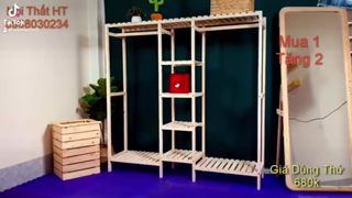 Kệ Treo Quần Áo Gỗ,Tủ Treo Quần Áo 3 Khoang Đa Năng Gỗ Thông Nhập Khẩu, Tặng Kệ Treo Tường - Nội Thất HT - Ảnh 2